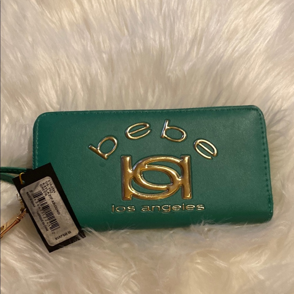 Bebe Teal Wallet with Gold Accents